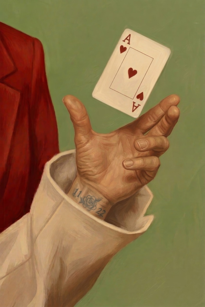 Vintage hand holding an ace of hearts playing card