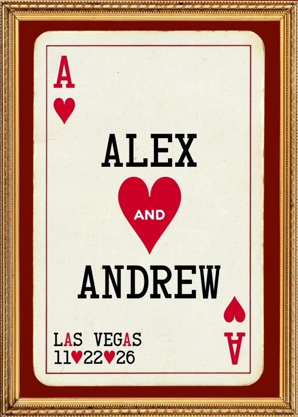 Alex and Andrew framed Ace of Hearts wedding invitation